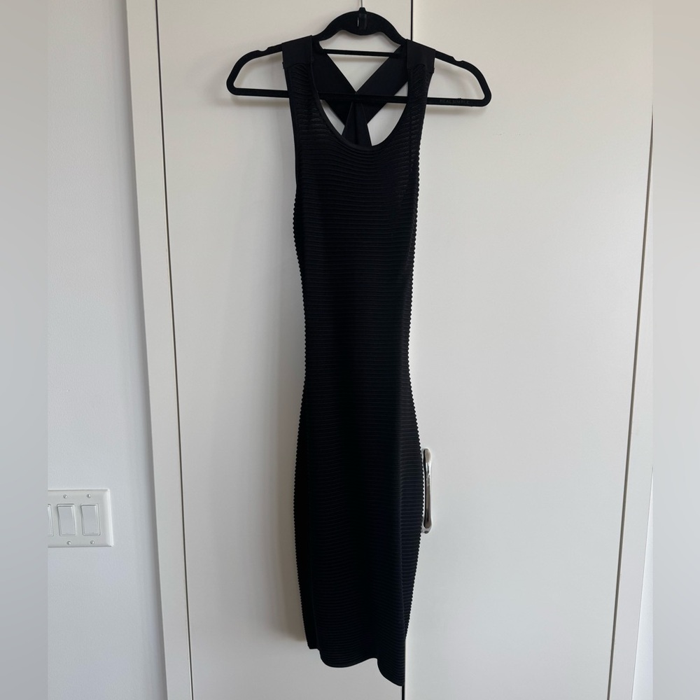 Johnathan Simkhai Black Ribbed Bodycon Dress with Crisscross Back